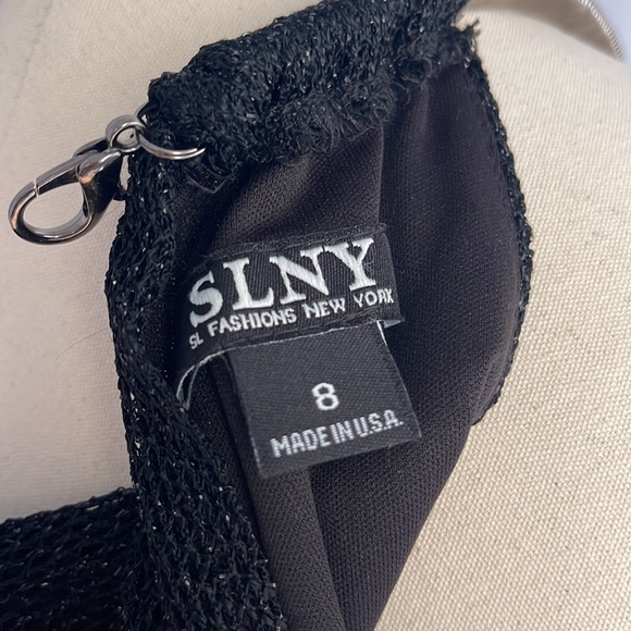 SLNY Black Blouson Halter Crochet Fringe Hem Short Dress
Size 8 - Picture 11 of 11